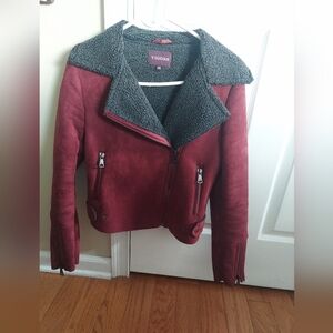 Vigoss XS Burgundy Suede and Faux Shearling Moto Jacket